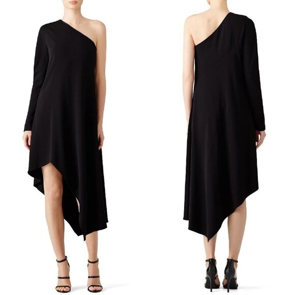 Narciso Rodriguez Black Asymmetrical Midi Dress $2495 - Picture 1 of 10